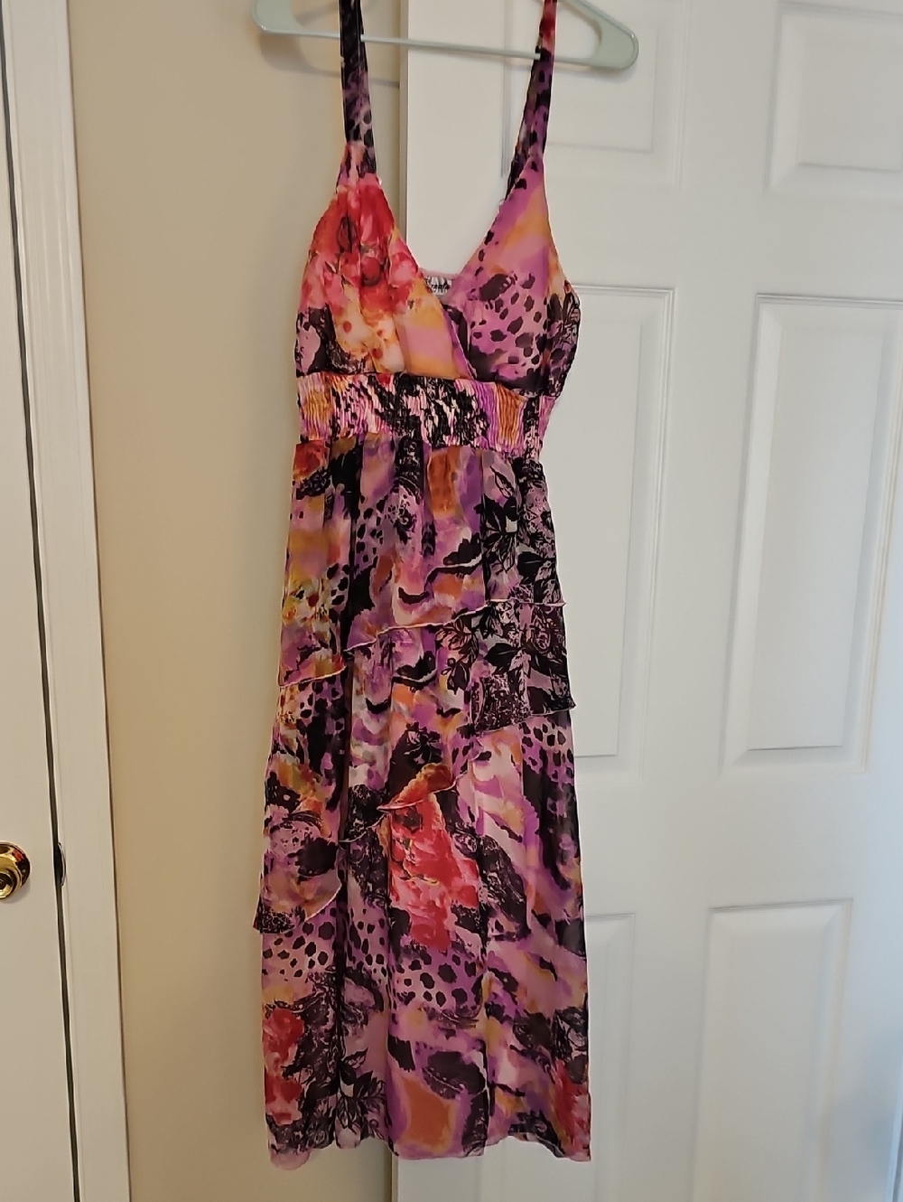 Signature Pink Purple and Yellow Floral Tiered Maxi Dress